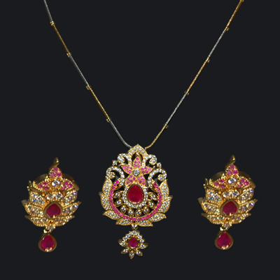 "AMERICAN DIAMOND  Chain N Pendant Set AD Set -MGR-958-code001 - Click here to View more details about this Product